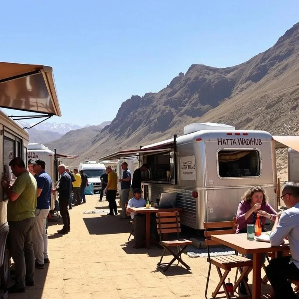 Food trucks and cafes at Hatta Wadi Hub serving campers