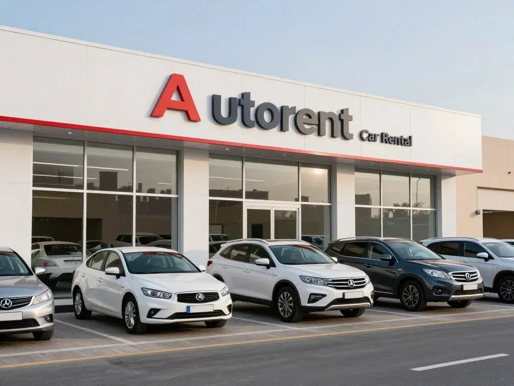 Autorent Car Rental Dubai office with diverse vehicle fleet