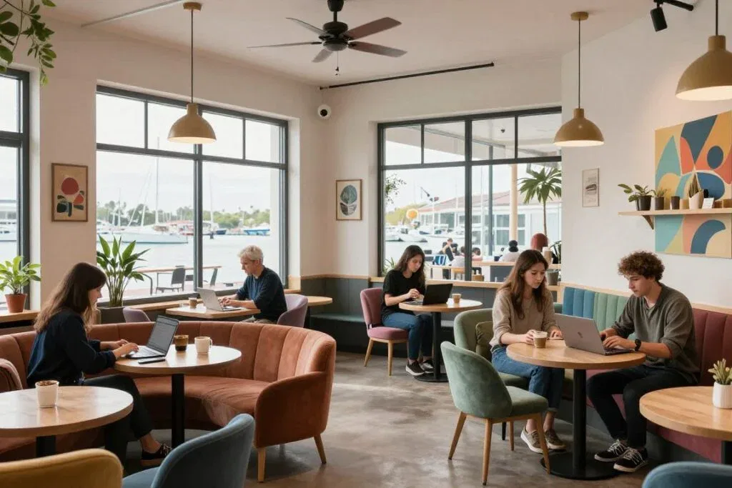 Café Nero Marina Promenade interior with cozy seating and work nooks