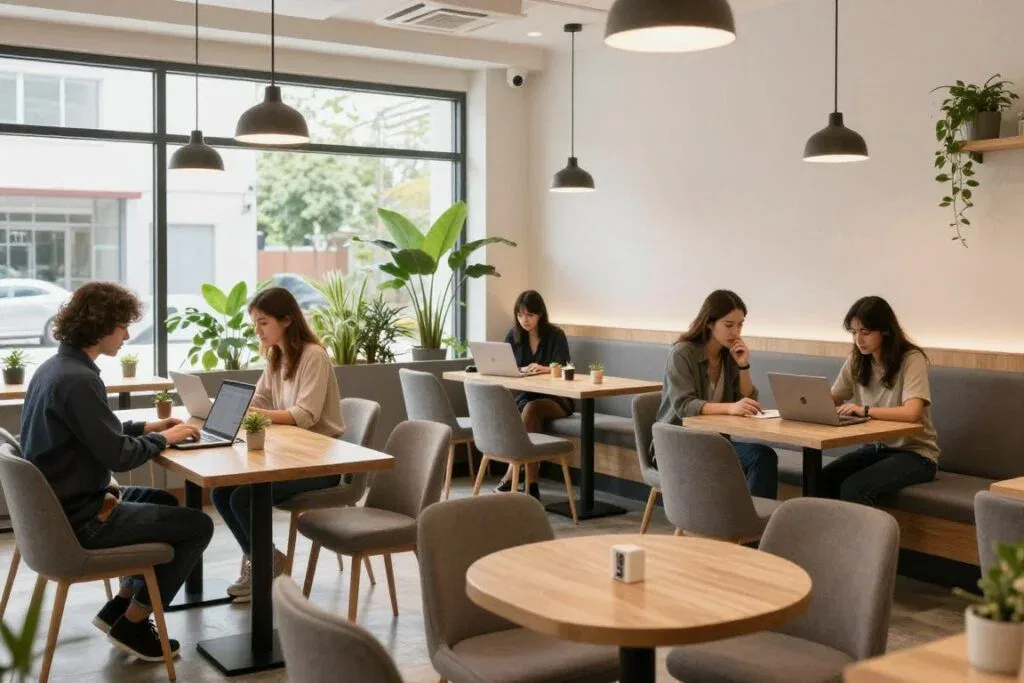 Uptown Social Dubai Marina interior with varied seating and work spots