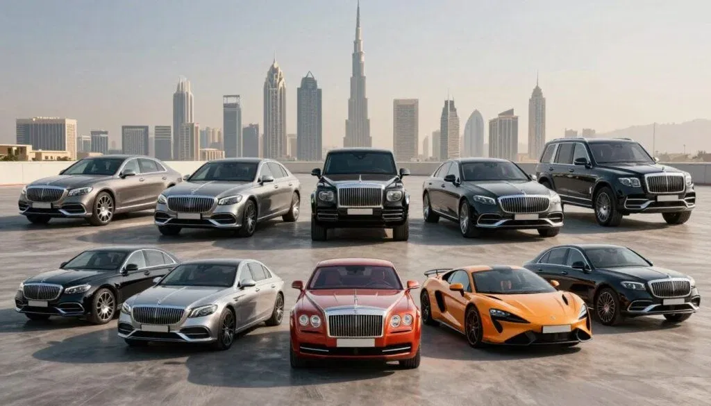 Collection of luxury cars representing different categories