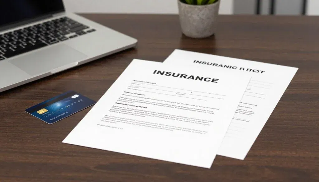 Insurance documents and credit card for luxury car rental deposit