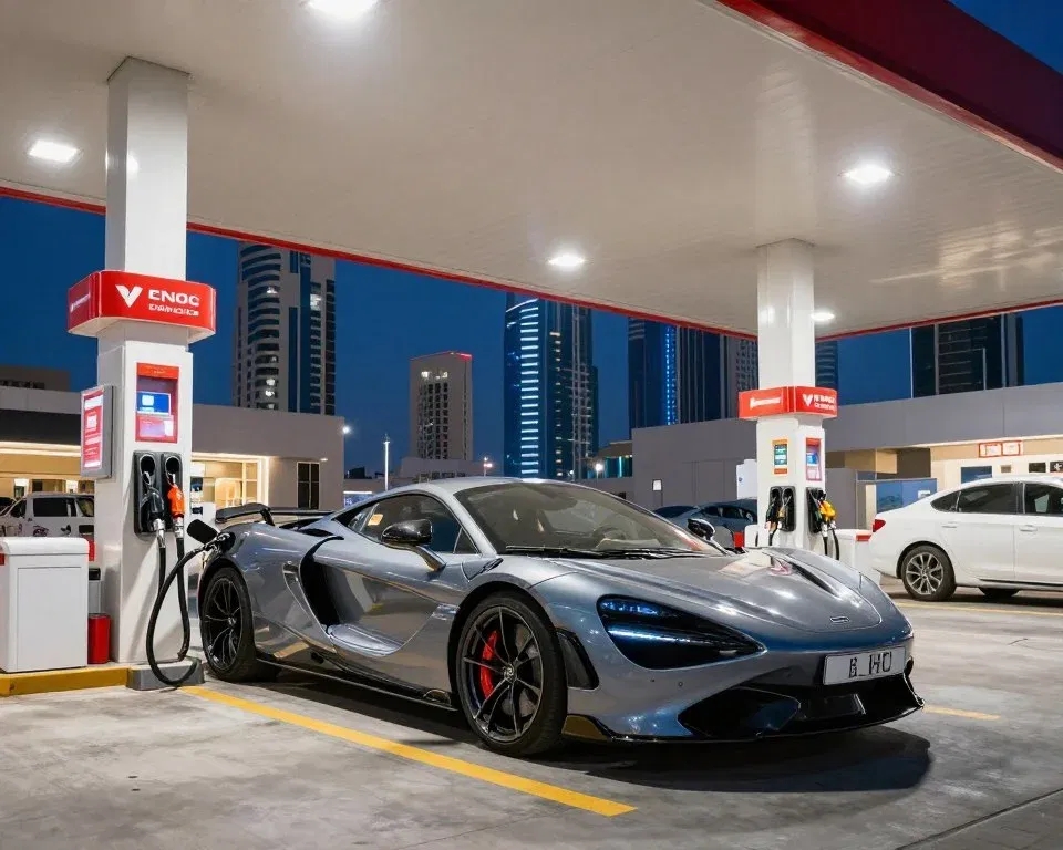 Luxury car at ENOC fuel station in Dubai