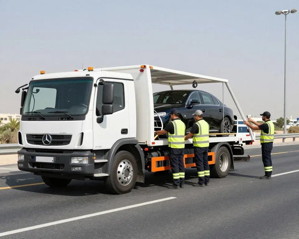 Roadside assistance helping luxury car in Dubai
