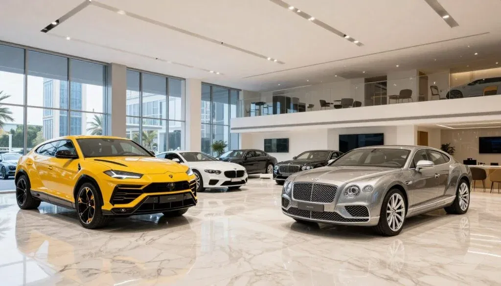 VIP Luxury Car Rental showroom with exotic cars