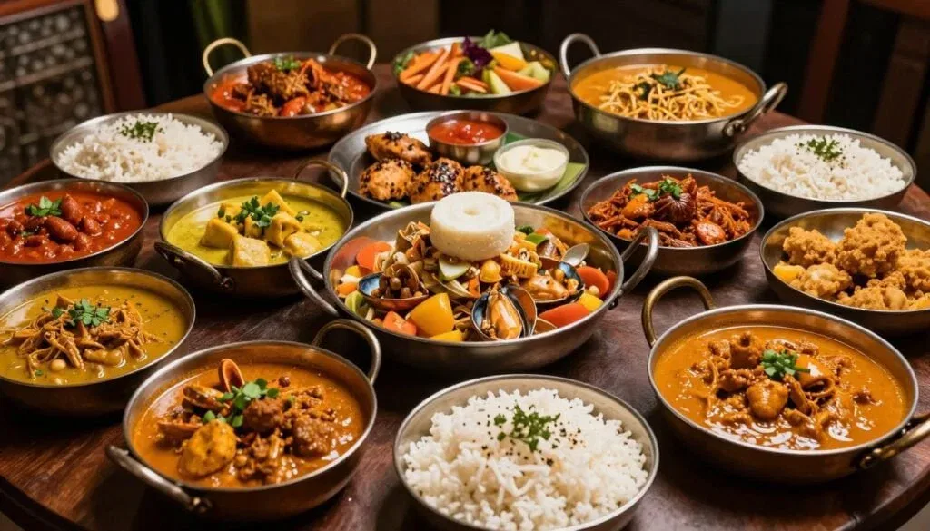 variety of indian regional dishes thali presentation multiple cuisines