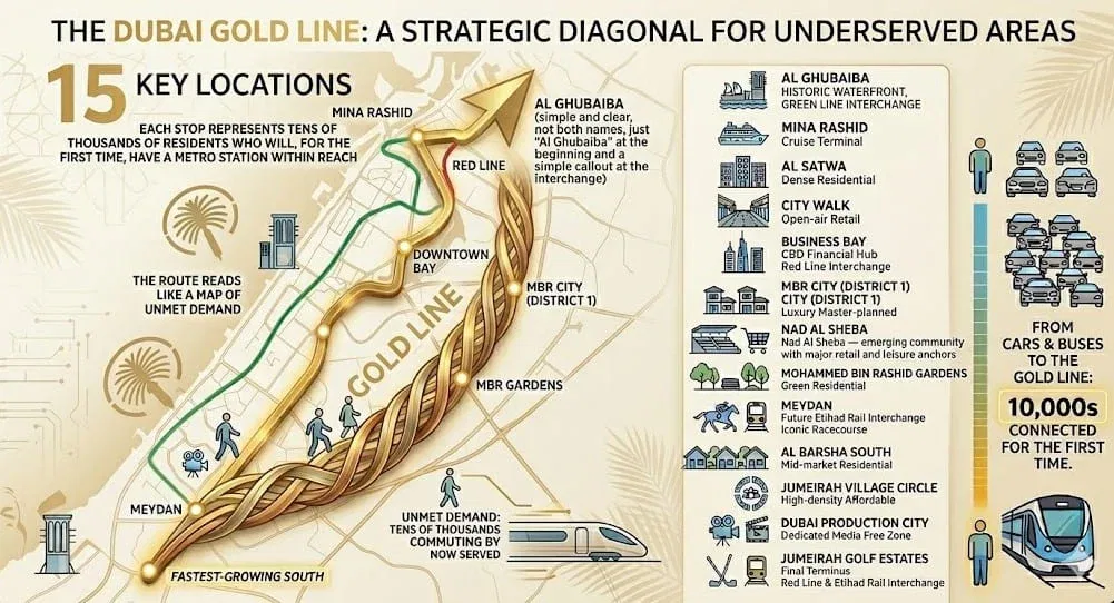 15 Strategic Areas Gold Line MEtro Dubai connect