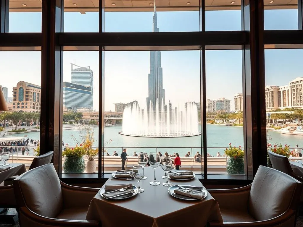 Angelina Paris cafe in Dubai Mall with views of the Dubai Fountain