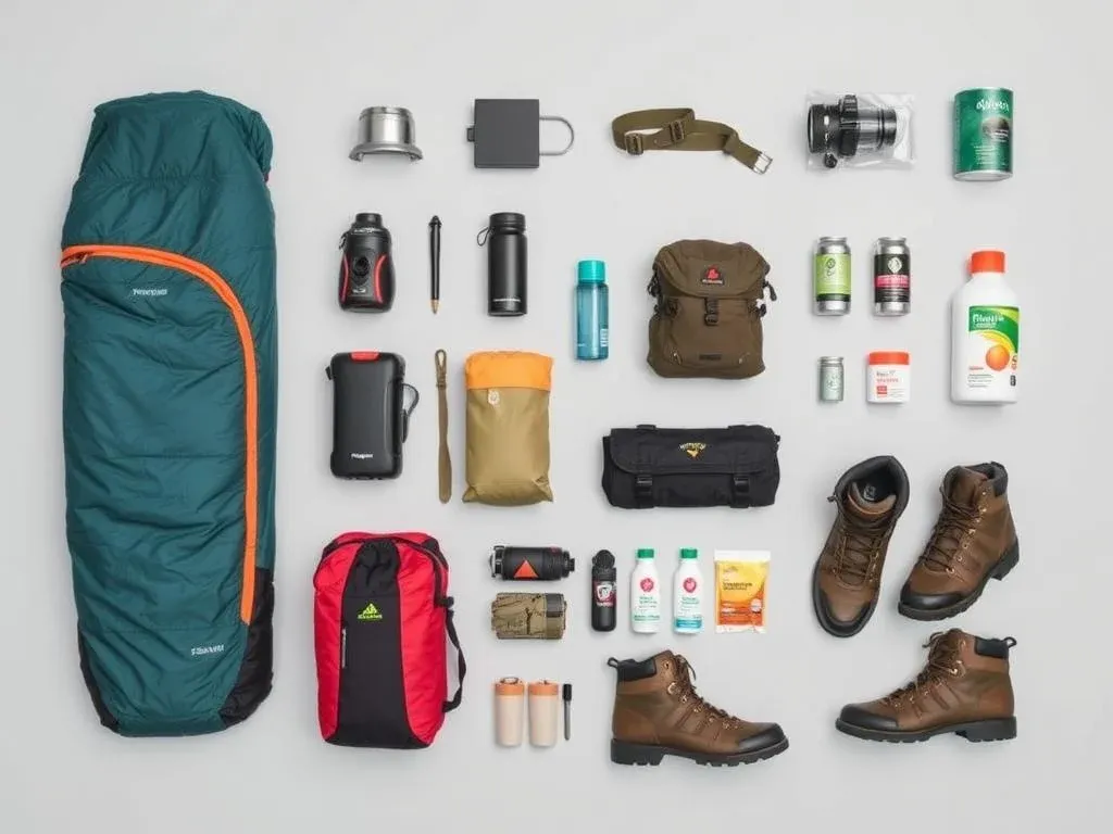 Essential camping gear laid out for a Hatta camping trip
