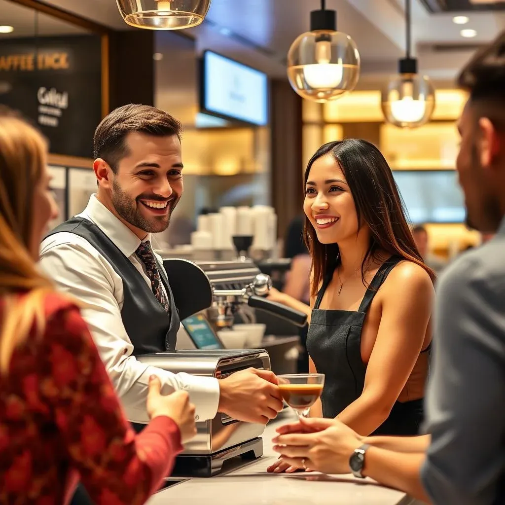 Friendly barista serving customers at one of the best coffee shops in Dubai Mall