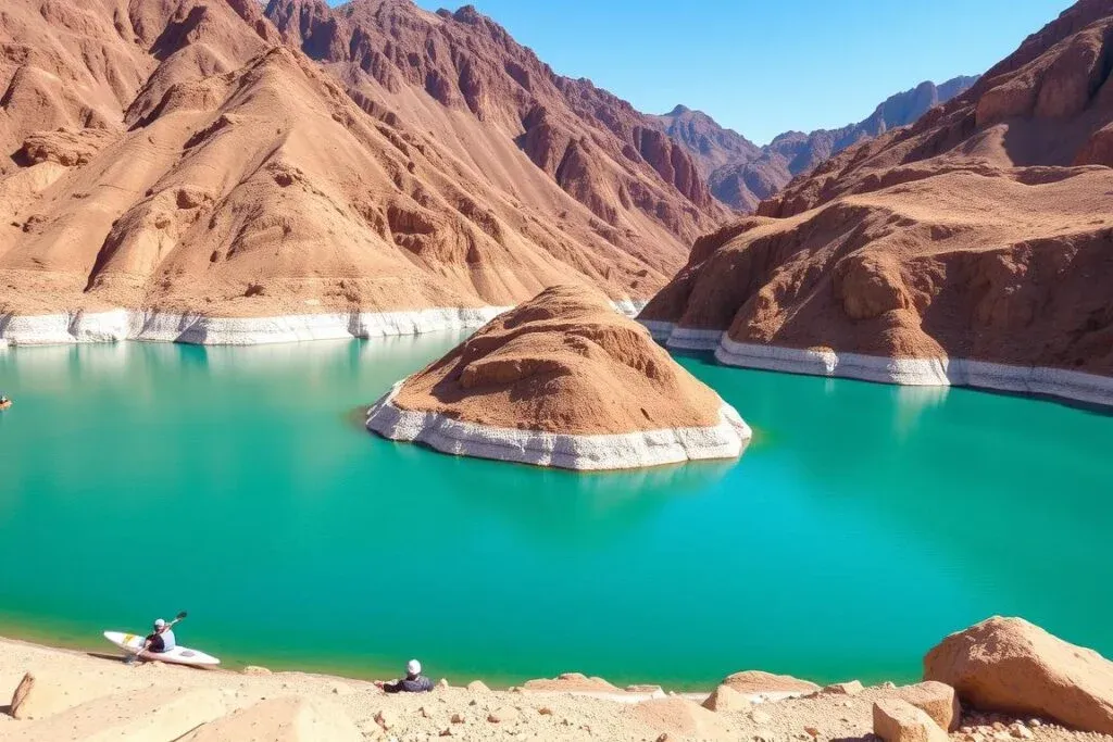 Hatta Dam with its turquoise waters surrounded by mountains