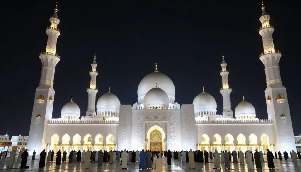 Jumeirah Mosque illuminated at night during Ramadan 2026 in Dubai Jumeirah Mosque illuminated at night during Ramadan 2026 in Dubai