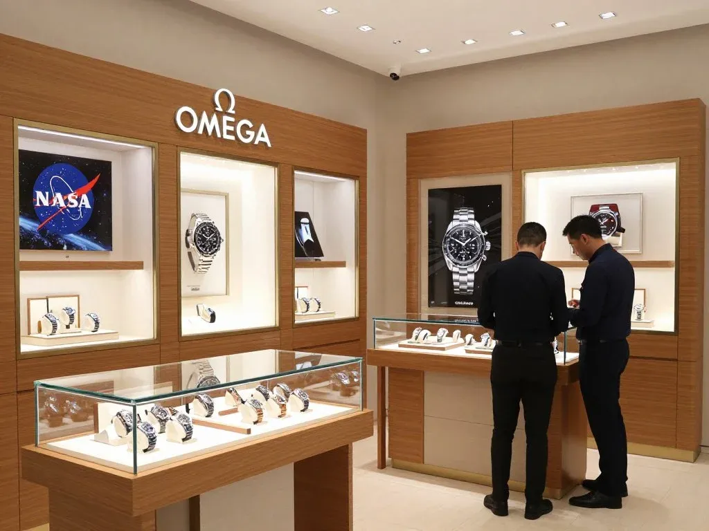 Omega boutique in Dubai featuring Speedmaster and Seamaster collections from top 10 watch brands in Dubai