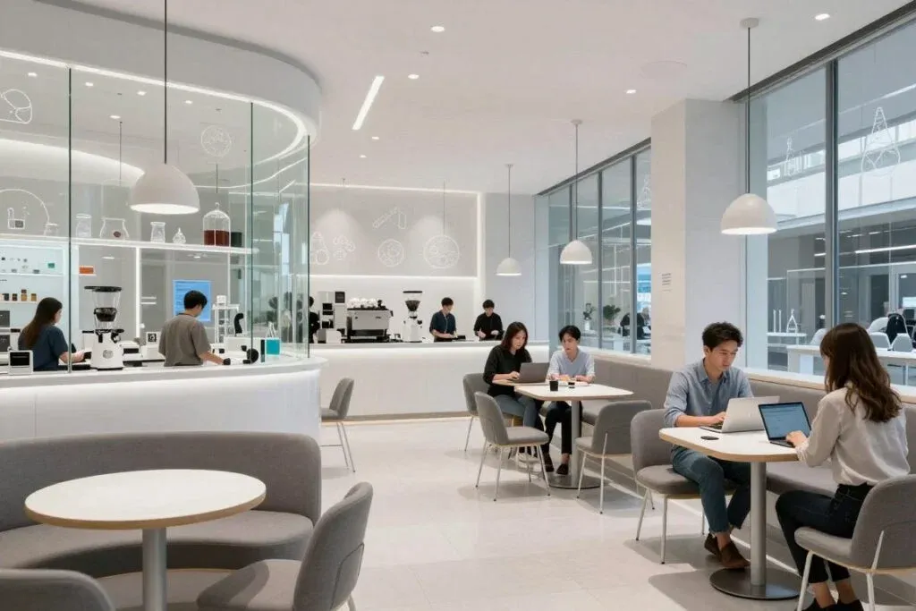 The Hamptons Café JBR interior with bright coastal design and comfortable seating