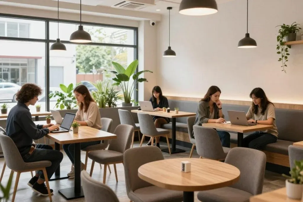 Uptown Social Dubai Marina interior with varied seating and work spots