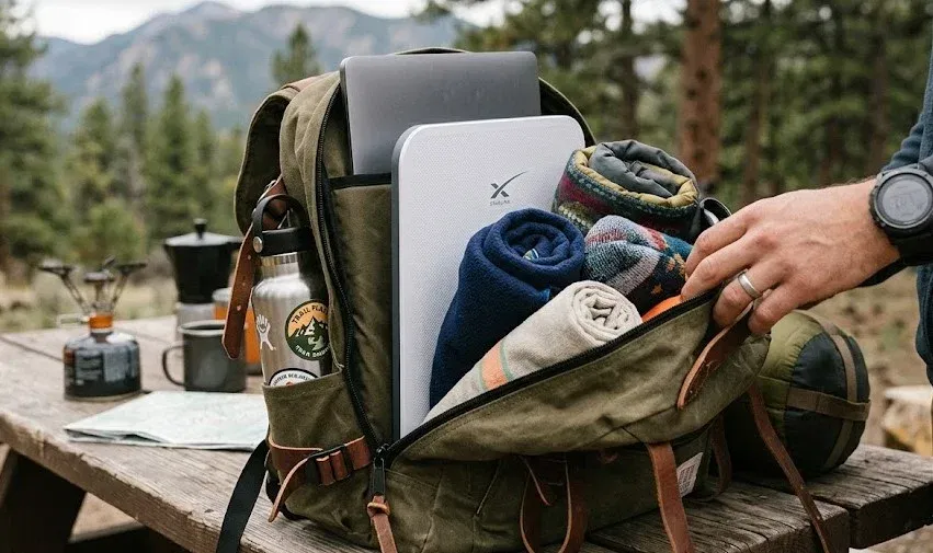 Starlink Mini packed for adventure.