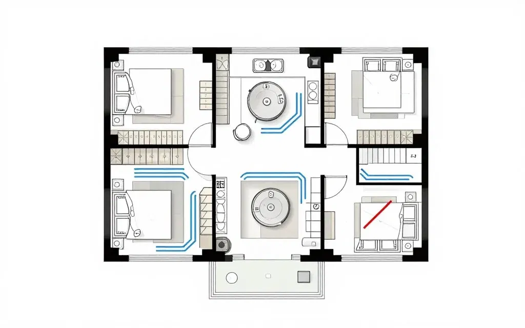 floor plan diagram of UAE villa showing robot mop cleaning coverage zones and navigation paths