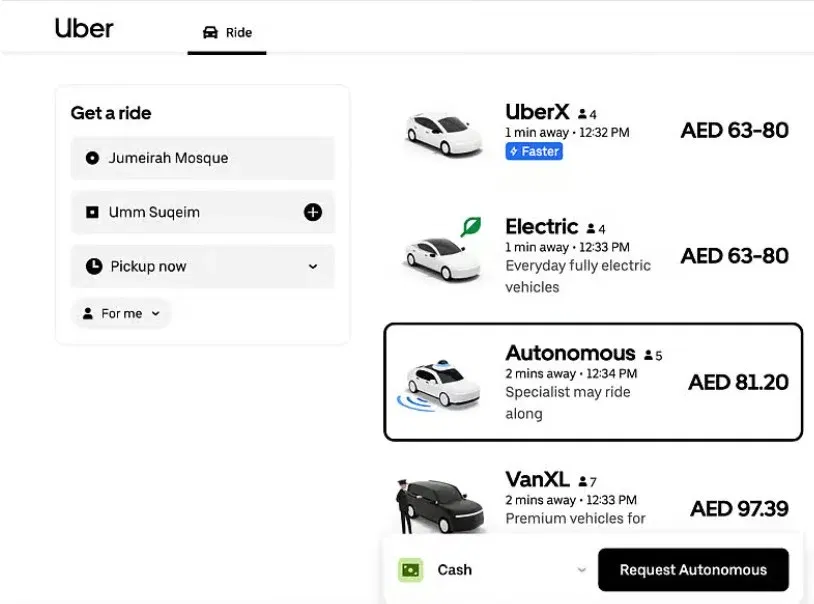 Driverless Taxi in Dubai Prices