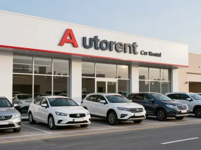 Autorent Car Rental Dubai office with diverse vehicle fleet