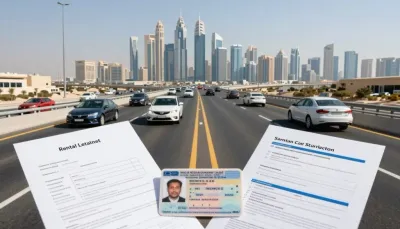 Dubai highway with rental cars and important driving information