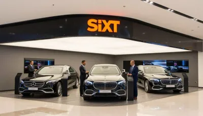 SIXT luxury car rental display in Dubai with premium vehicles